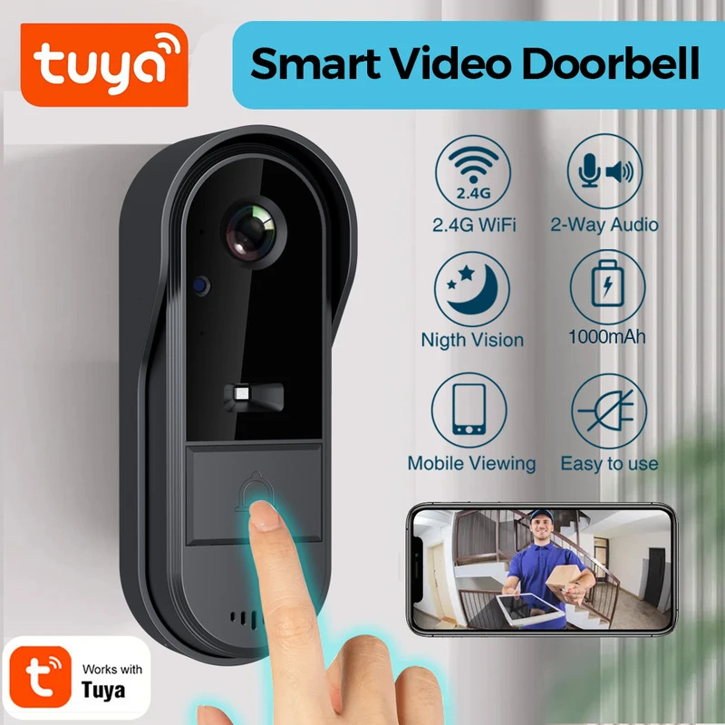 Smart Doorbell Wired - Tuya WiFi 도어벨 양방향 HD 1080P,