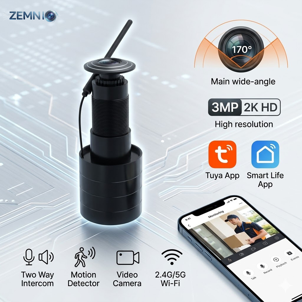 ZEMNIO 2K 3MP 스마트 도어 틈구멍 카메라,  - Smart Doorbell Wired 리뷰 및 가격